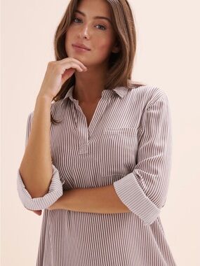 Tavik Beige and White Striped V-Neck Tunic